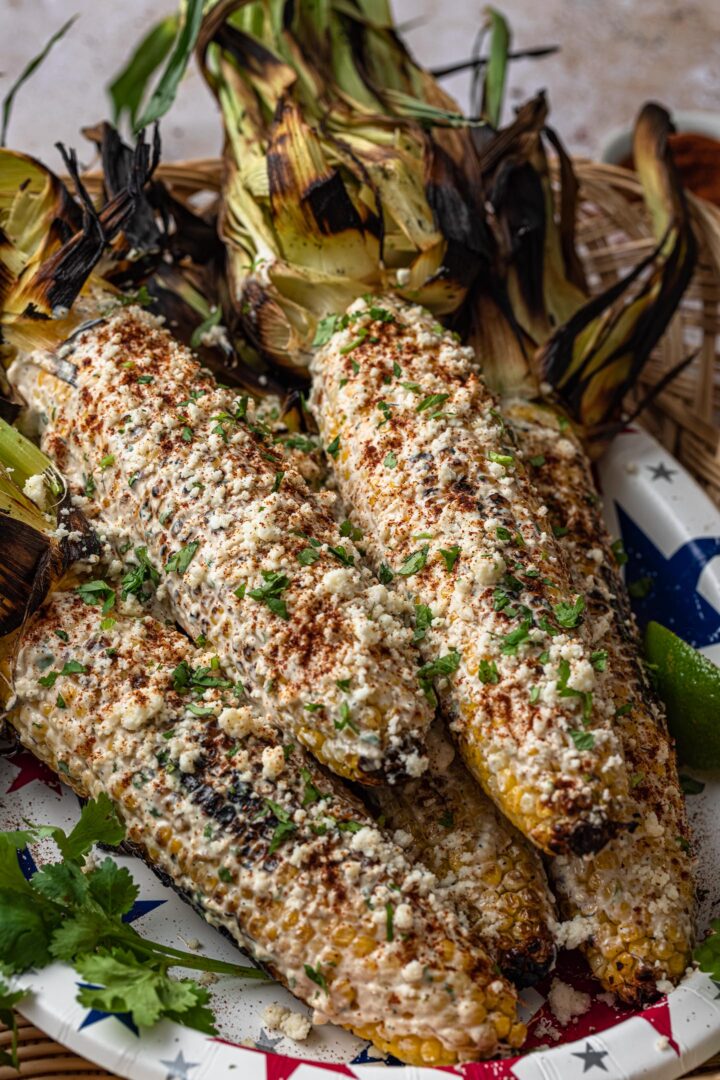 Close up of Mexican street corn.