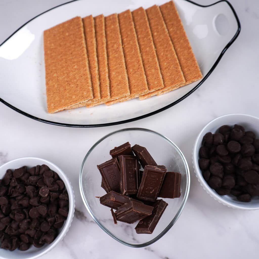 Ingredients for s'mores cookies on the countertop