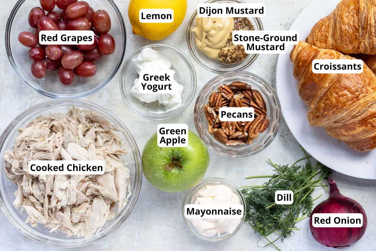 Ingredients for chicken salad croissant sandwich