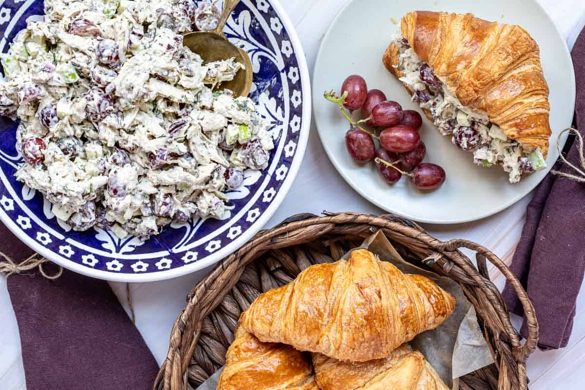 Serving of chicken salad croissant sandwiches