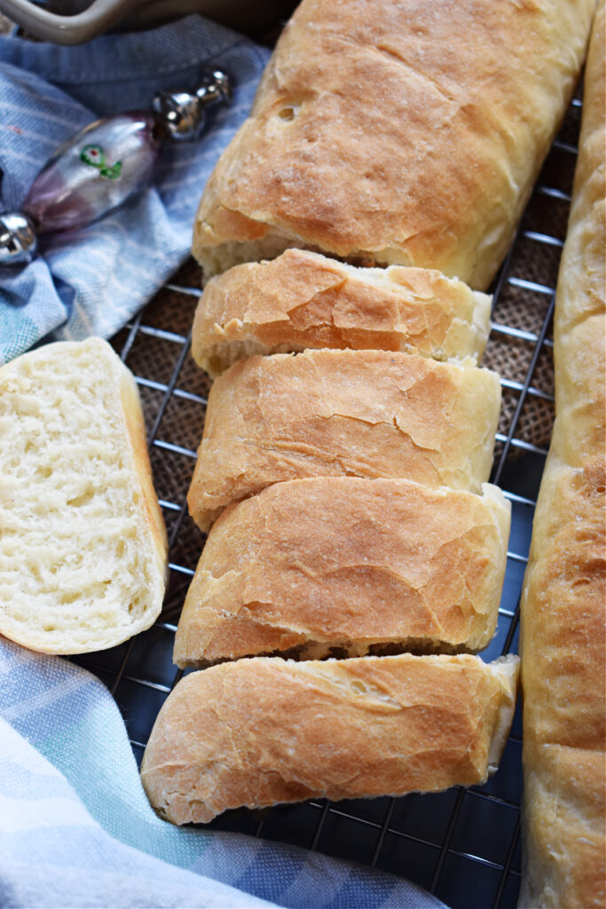 Close up of sliced baguette bread.