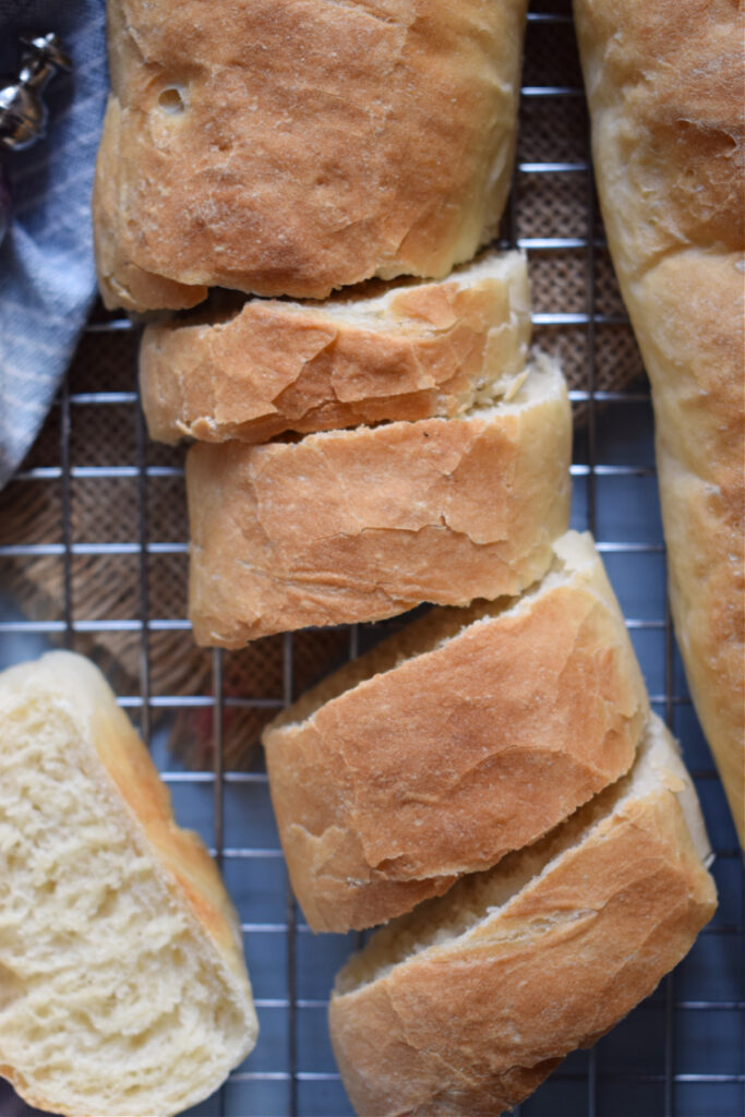Sliced baguette bread.