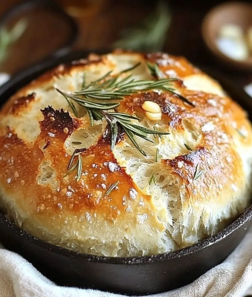 Rustic No Knead Rosemary Garlic Bread