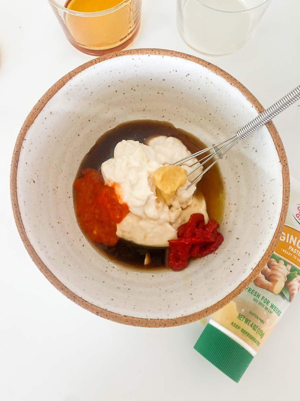 All ingredients for Yum Yum Sauce in a bowl