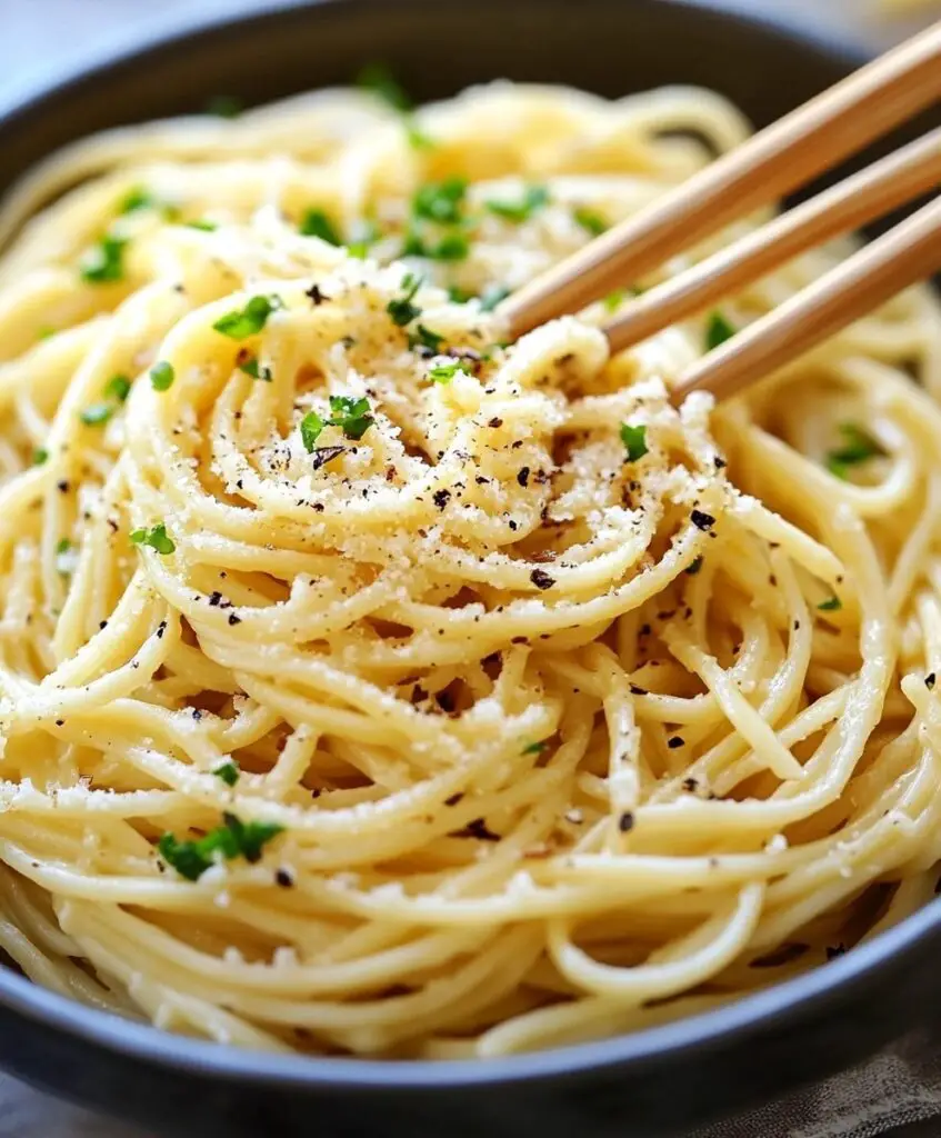 A plate of Garlic Noodles
