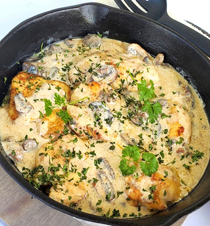 Creamy Chicken Ala King in a skillet