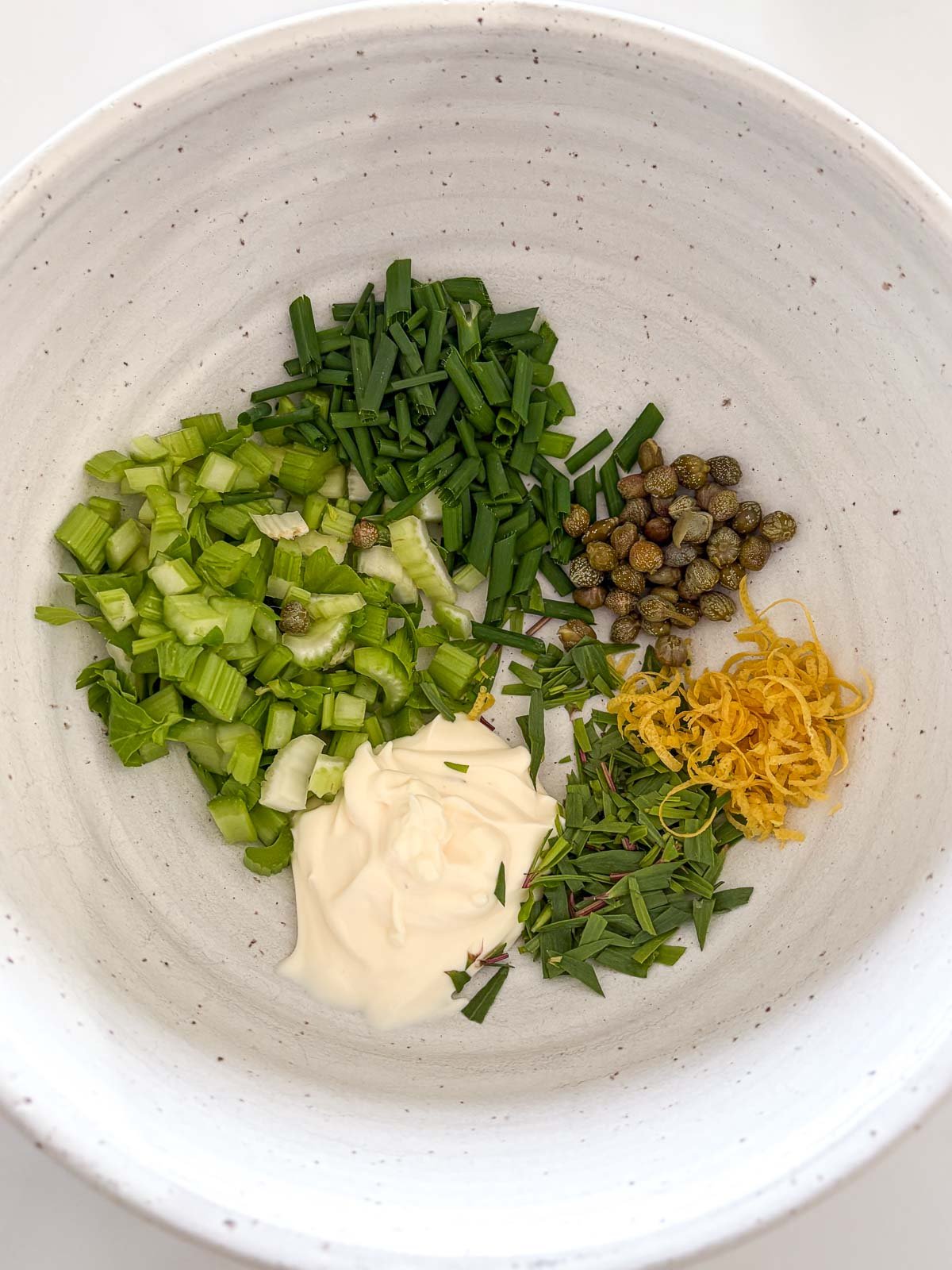 Mixing bowl with filling ingredients.
