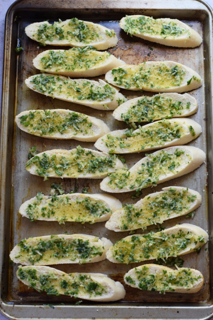 Ready to bake crostini on a baking tray