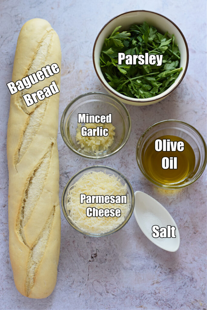 Ingredients to make garlic parmesan crostini