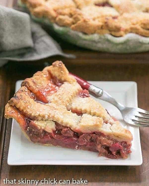 Slice of Classic Rhubarb Pie on a plate.