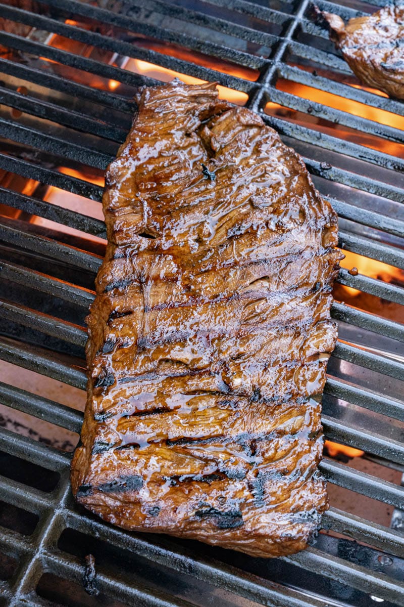 Grilled skirt steak on the grill