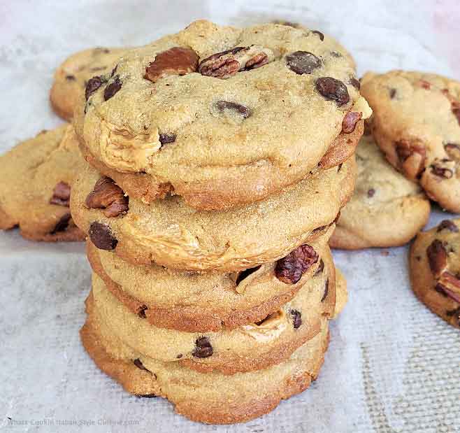 A stack of chocolate chip cookies
