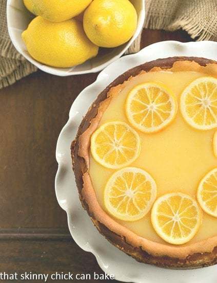 Lemon Bar Cheesecake overhead view.