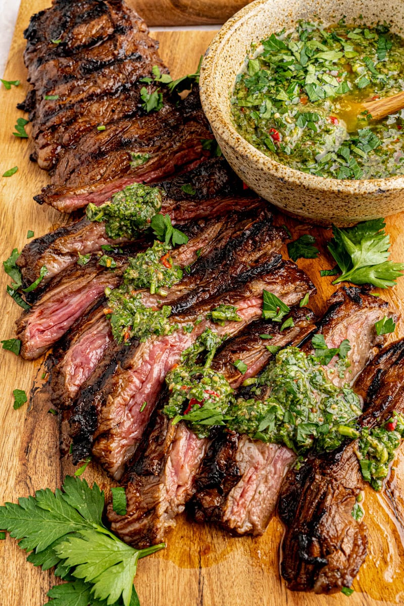 Easy grilled skirt steak with chimichurri sauce