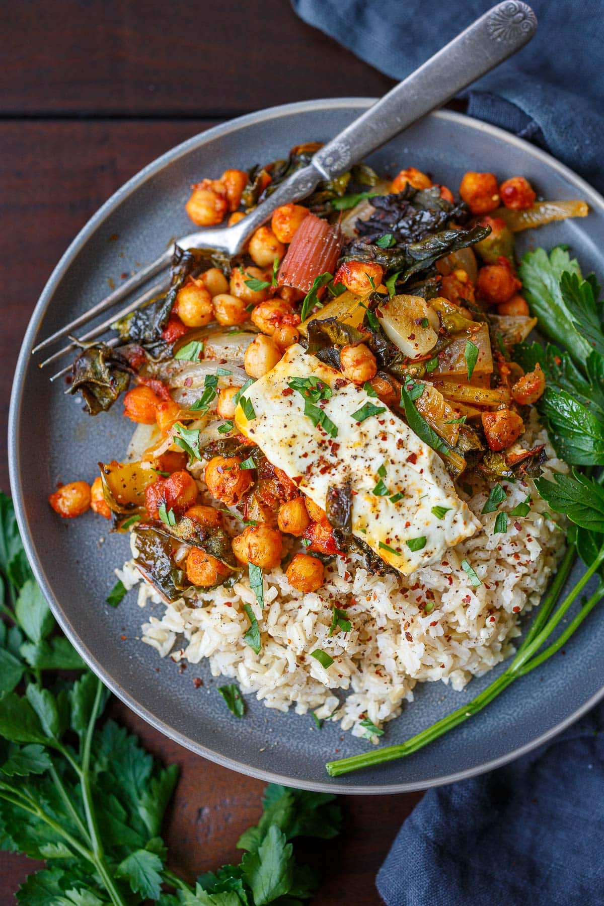 Baked Feta served on rice