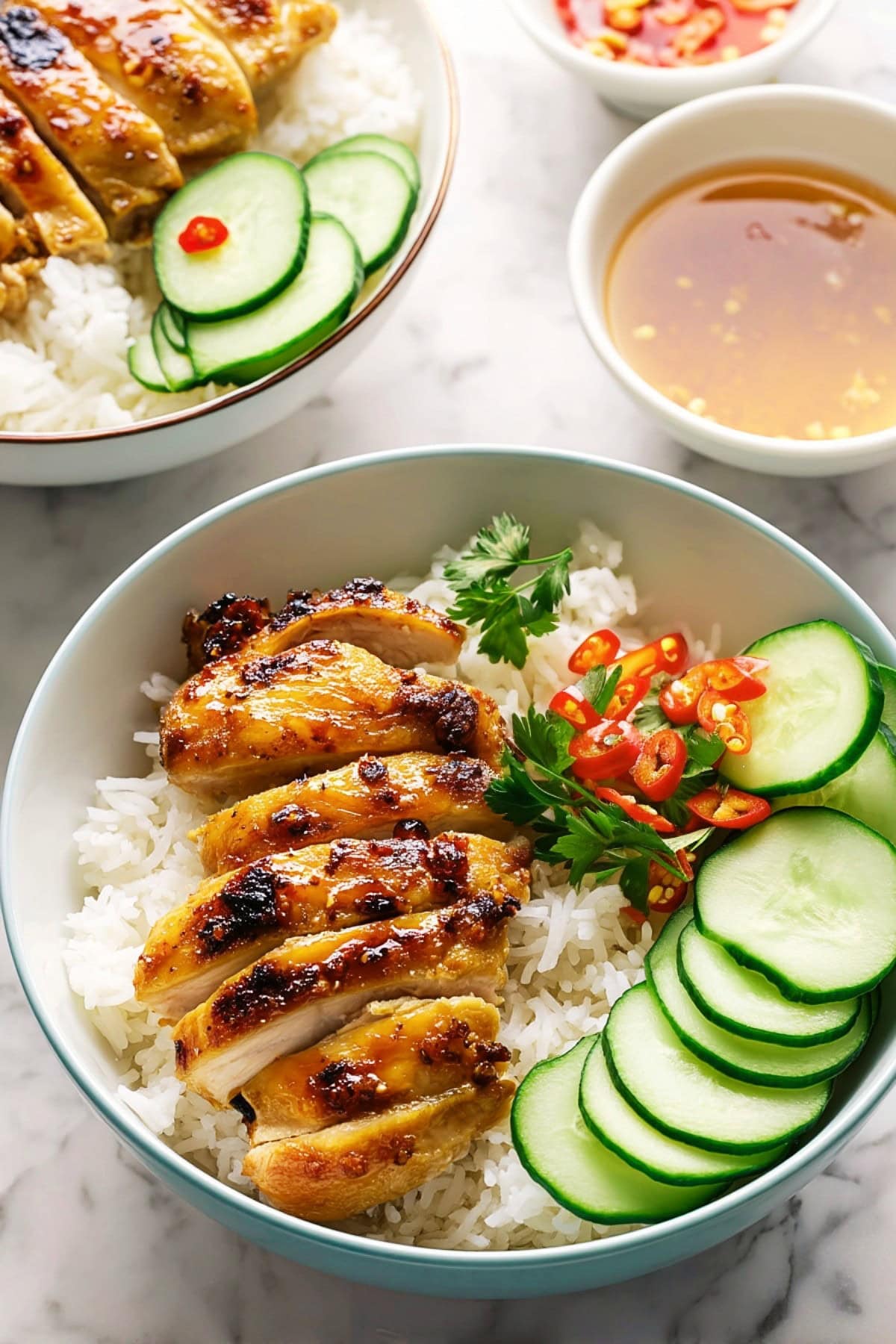 2 bowls of Vietnamese Lemongrass Chicken over rice.