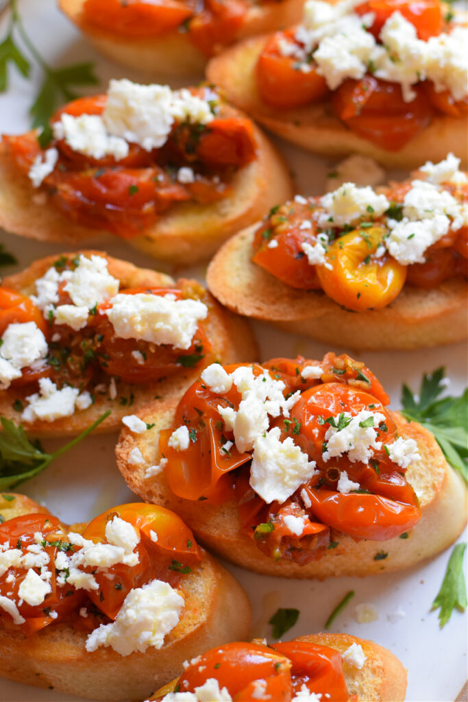 Tomato feta bruschetta process