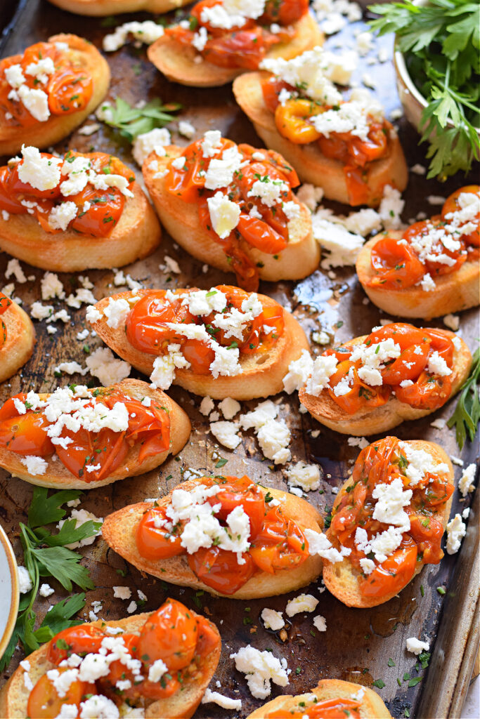 Ready to serve tomato feta bruschetta