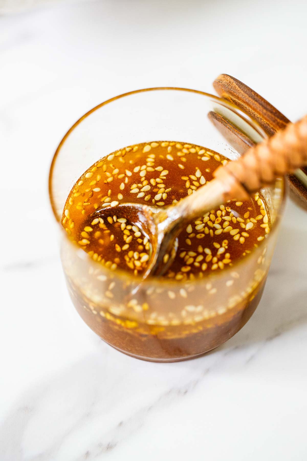 Vibrant sesame ginger dressing in a jar