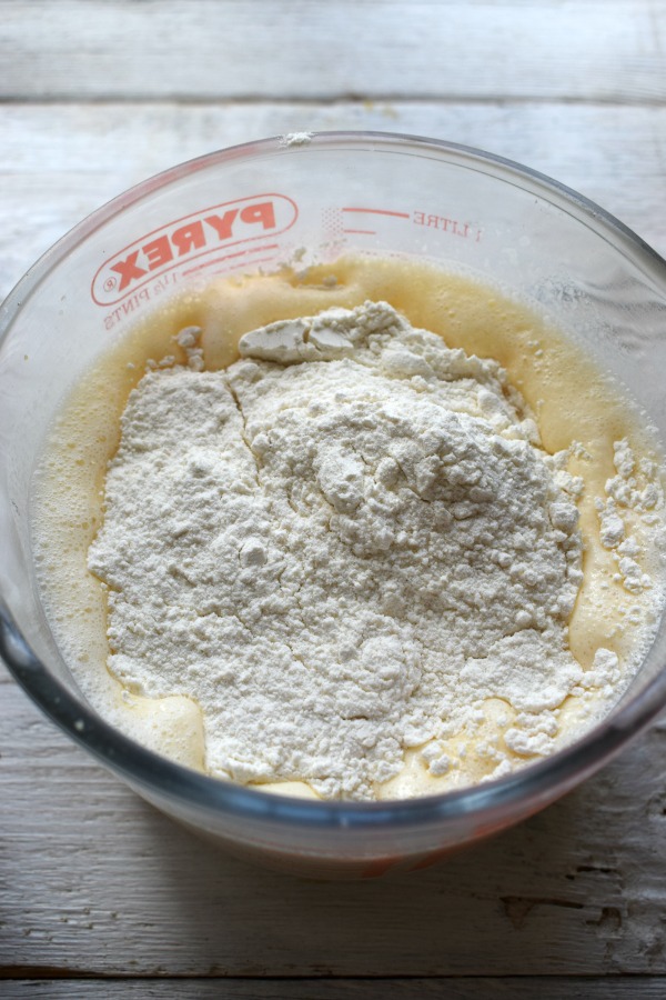 Making crepe batter.